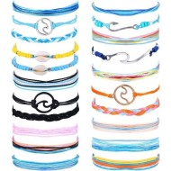 21 Pcs Beach Surfer Strand Wave Bracelet For Women Men Wax Wrap Rope Bracelet Anklet Set Adjustable Friendship Handcrafted Waterproof